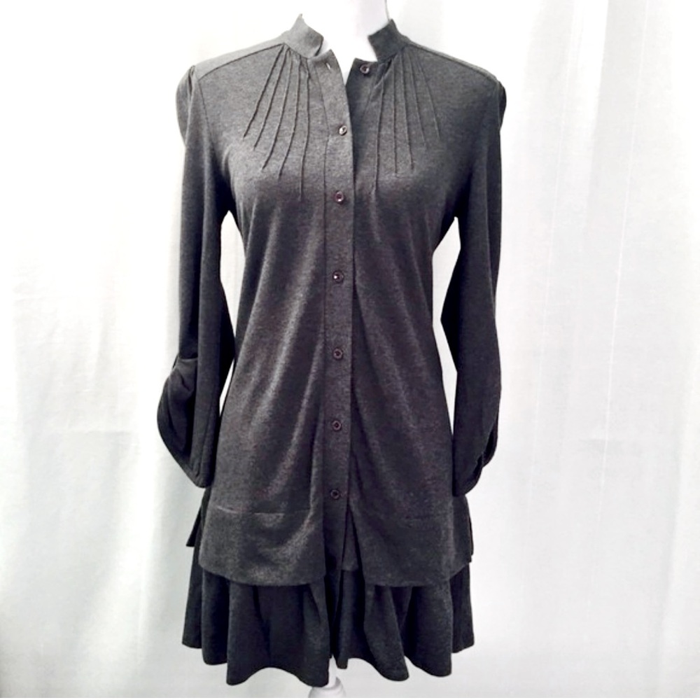 REDUCED for QUICK SALE: Charcoal Pintuck-Detail Tiered Above-Knee Dress